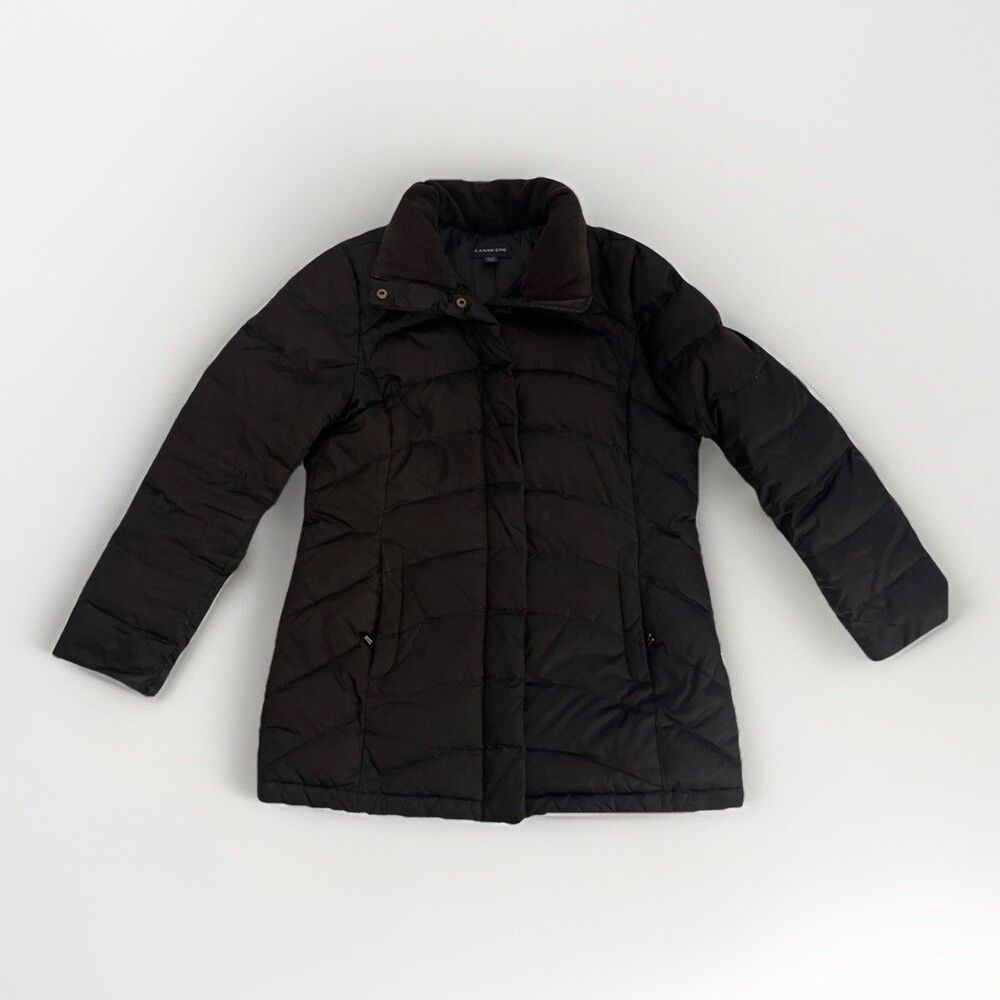 Lands’ End Women’s Black Hooded Down Parka Jacket Size S Small Flaws - Picture 9 of 16